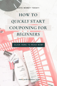 How to Coupon for beginners: red basket with Aveeno face wash and keyholder with cards