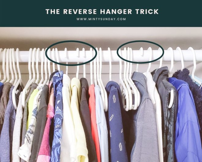 declutter and organize kids clothes reverse hanger trick