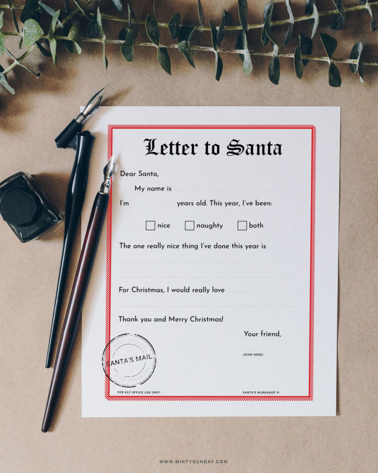 How to Receive a Free Letter from Santa // Make Christmas time a fun and memorable holiday for your children with this free Santa letter printable plus instructions on how to receive a letter from Santa with North Pole postmark for free! mintysunday.com #christmas #holidaytradition #kidsactivities #letterfromsanta #lettertosanta