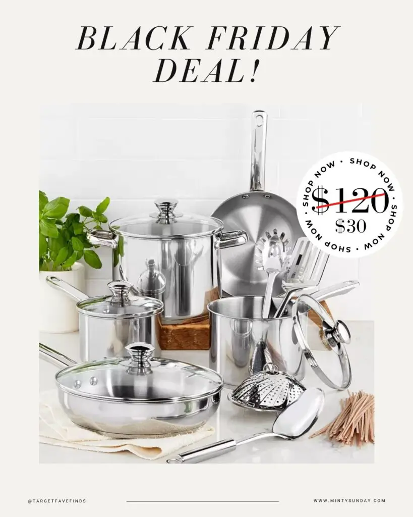 Macys Stainless Steel 13pc Cookware Set - black friday deal - minty sunday blog