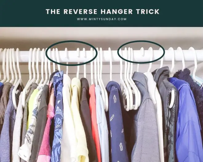 declutter and organize kids clothes reverse hanger trick